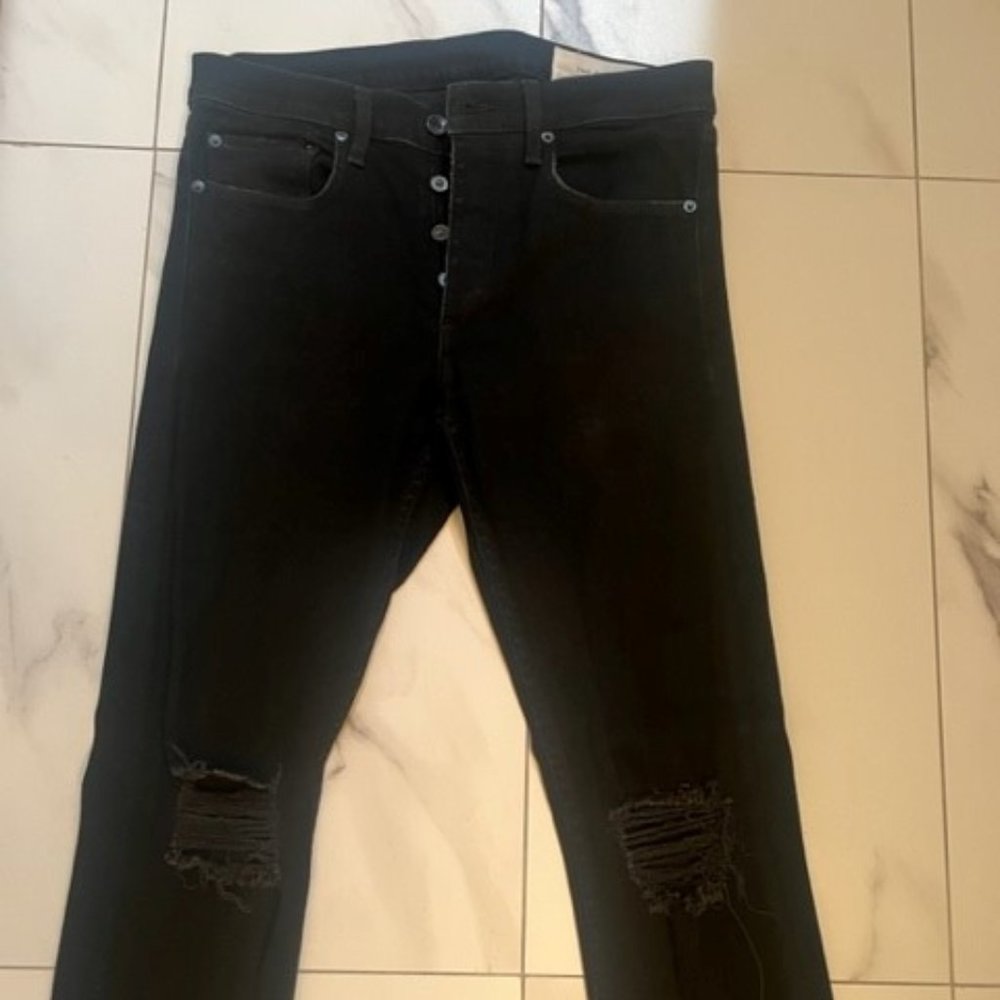 Rag and Bone Men's Extra Slim Black jeans size 31-32 with holes,